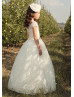 Cap Sleeves Ivory Lace Floor Length Flower Girl Dress Baptism Dress